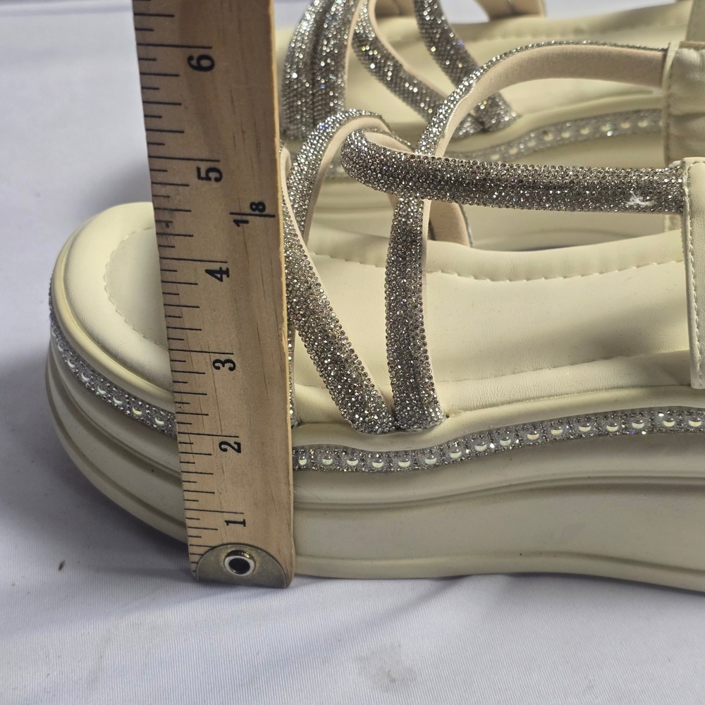Rhinestone Embellished Platform Slingback Sandals Cream Off White Size 40 - Picture 8 of 10